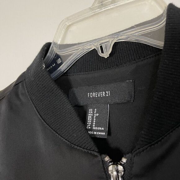 Forever 21 black full zip imperfectly perfect embroidered jacket size small - Picture 2 of 5